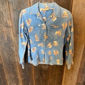 Vintage Liz Claiborne Denim Horse Button Down 100% Cotton
